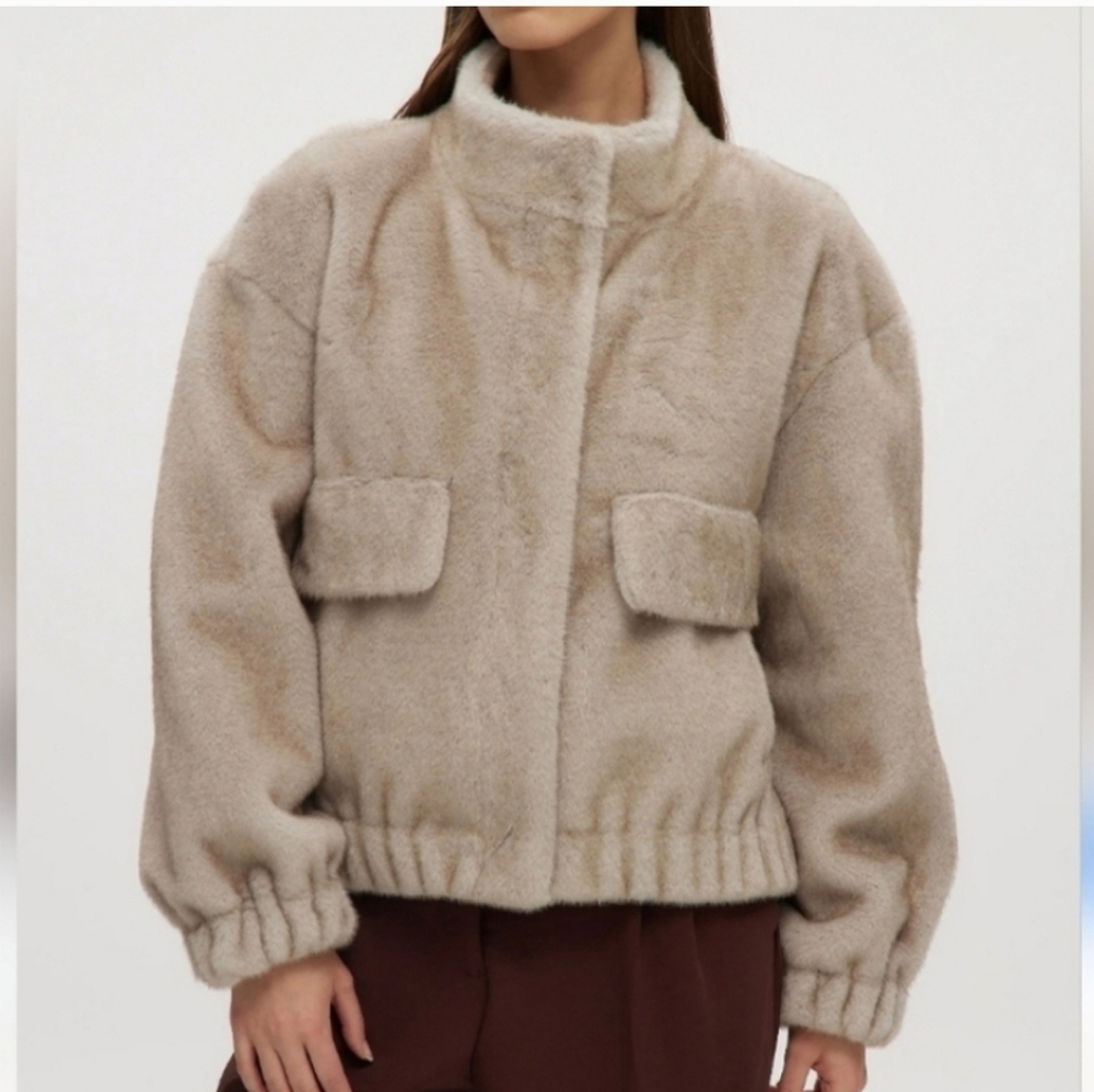 House Of Harlowe 1960 Beige Faux Mink Fur Jacket XS